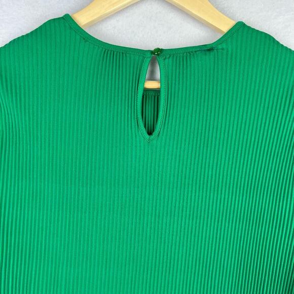 Adriana Papell Pleated Georgette Crepe Blouse Kelly Green Keyhole Blouse Small - Picture 11 of 12